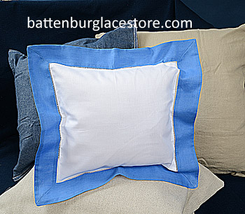 Square Pillow Sham. White with French Blue color border 12 SQ